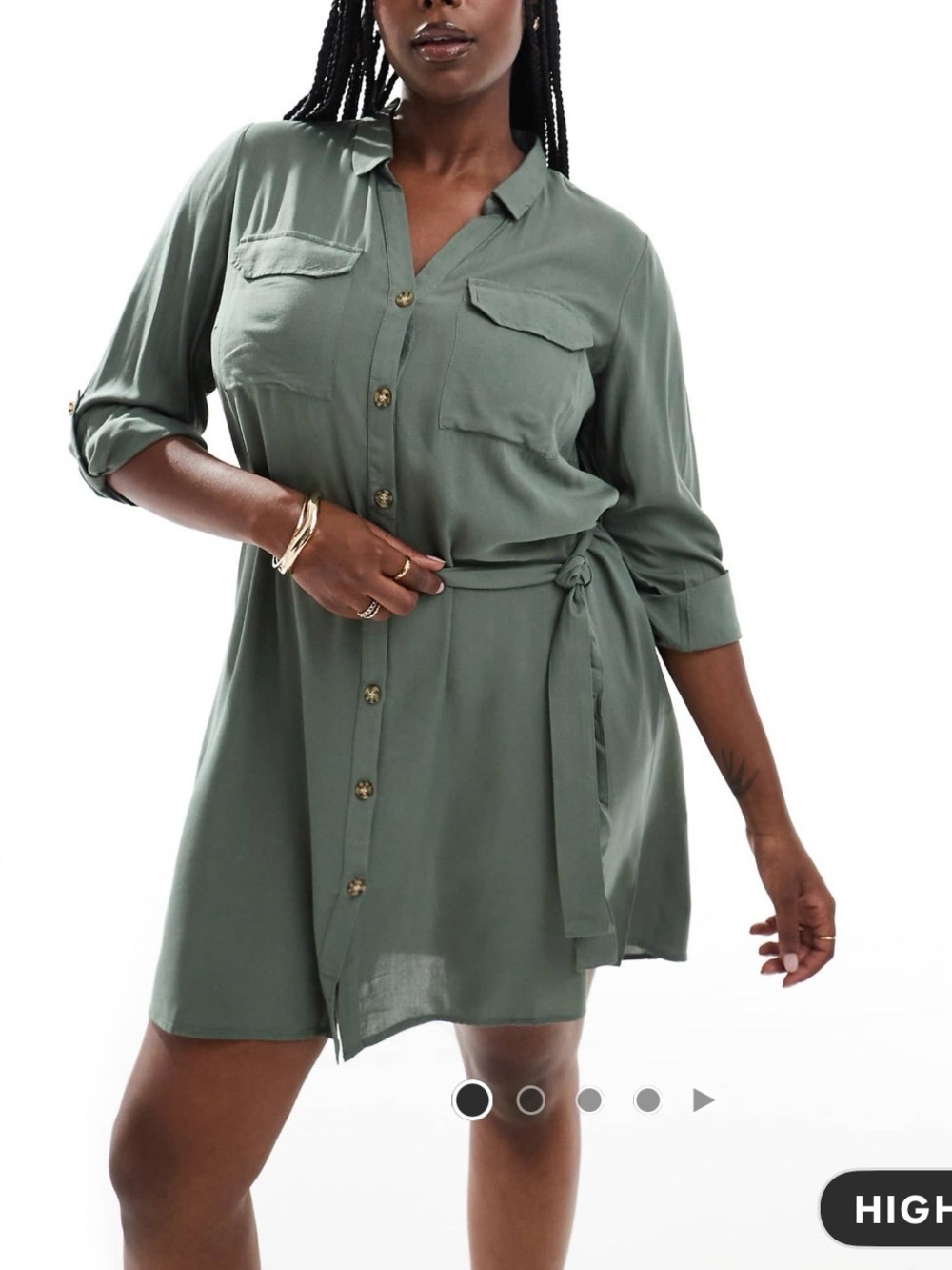 NWT Vero Moda Olive Button Down Dress with Tie Waist & roll up sleeves